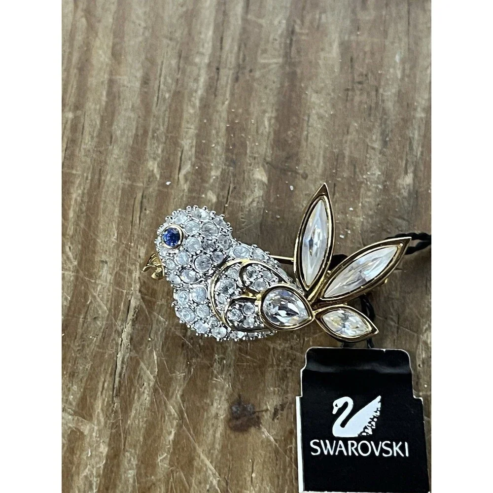 Swarovski Crystal Clear & Blue Eye Gold Tone Bird Brooch Pin Rare Discontinued - Picture 3 of 16